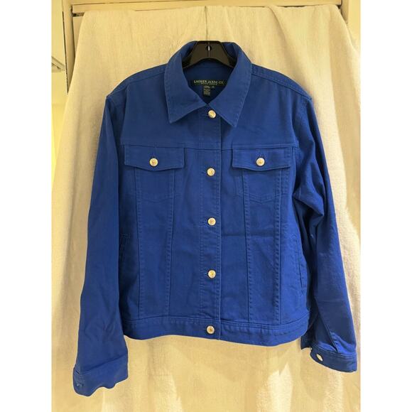 Lauren Jeans Co 98% Cotton/2% Elastin Women's Denim Jacket 1X Bright Blue NWOT